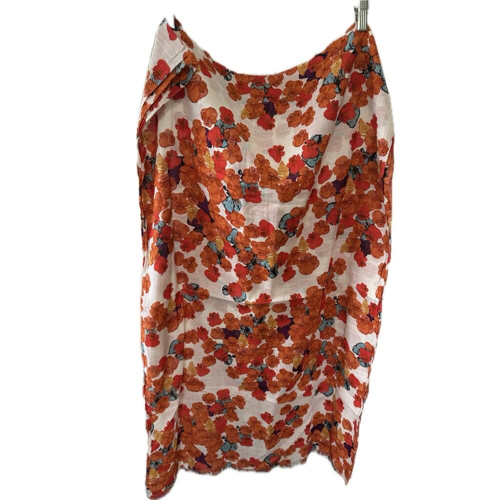 Stunning Unbranded Asian Inspired Watercolor Floral Fray Ends Scarf One Size